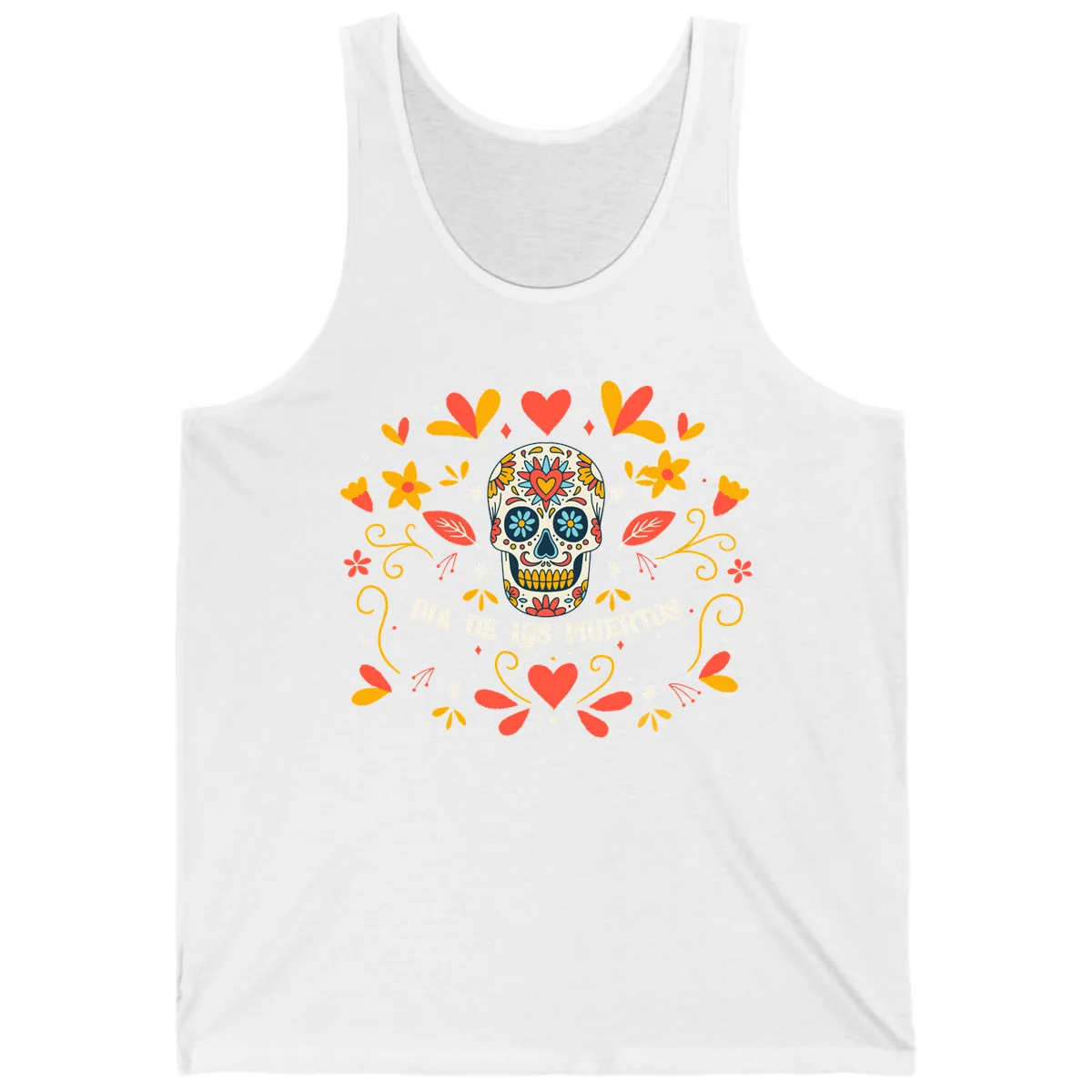 Día de los Muertos Sugar Skull Floral Frame Tank in White