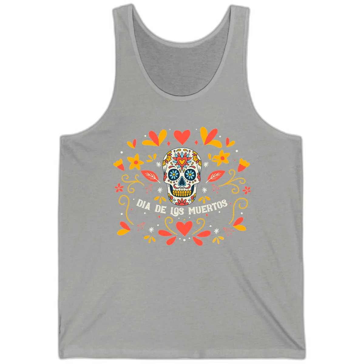 Día de los Muertos Sugar Skull Floral Frame Tank in Athletic Heather