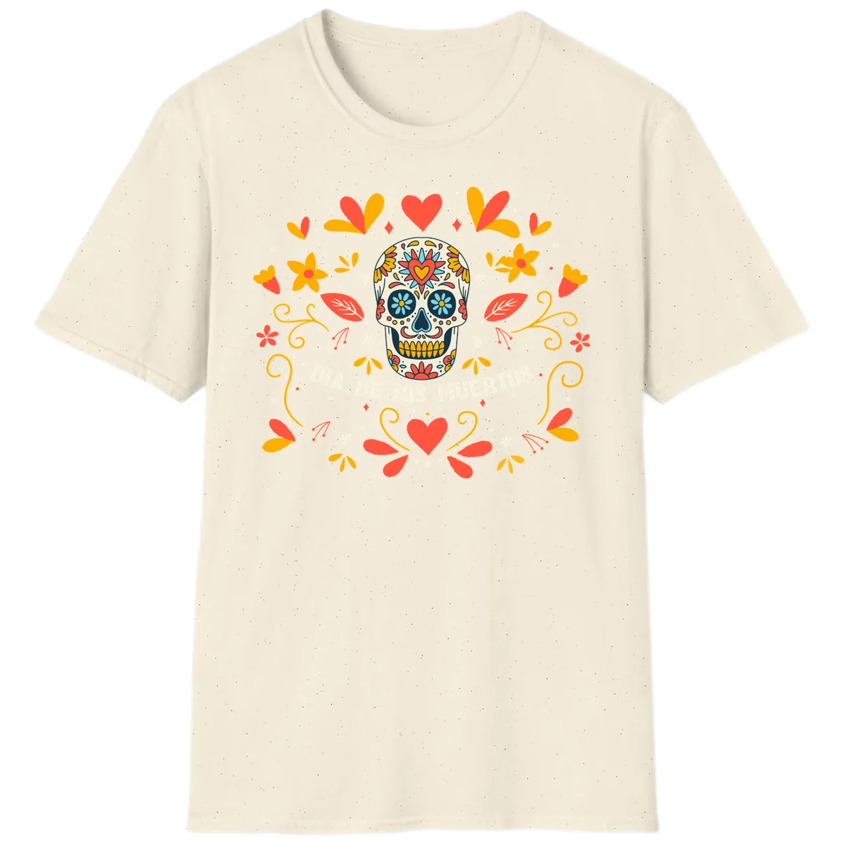 Día de los Muertos Sugar Skull Floral Frame T-Shirt in Natural