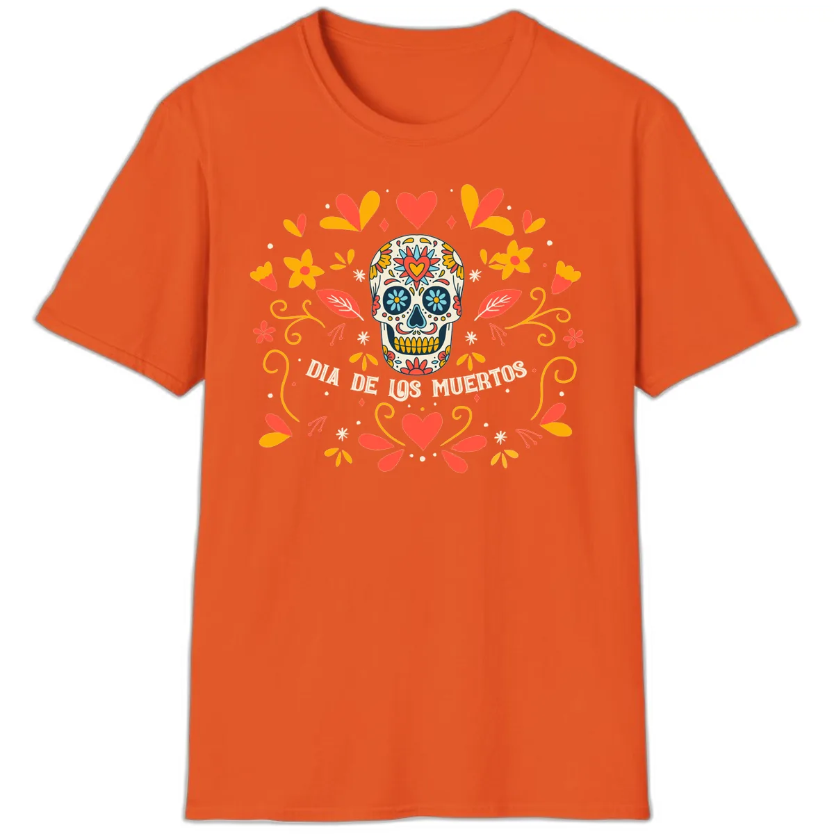 Día de los Muertos Sugar Skull Floral Frame T-Shirt in Orange