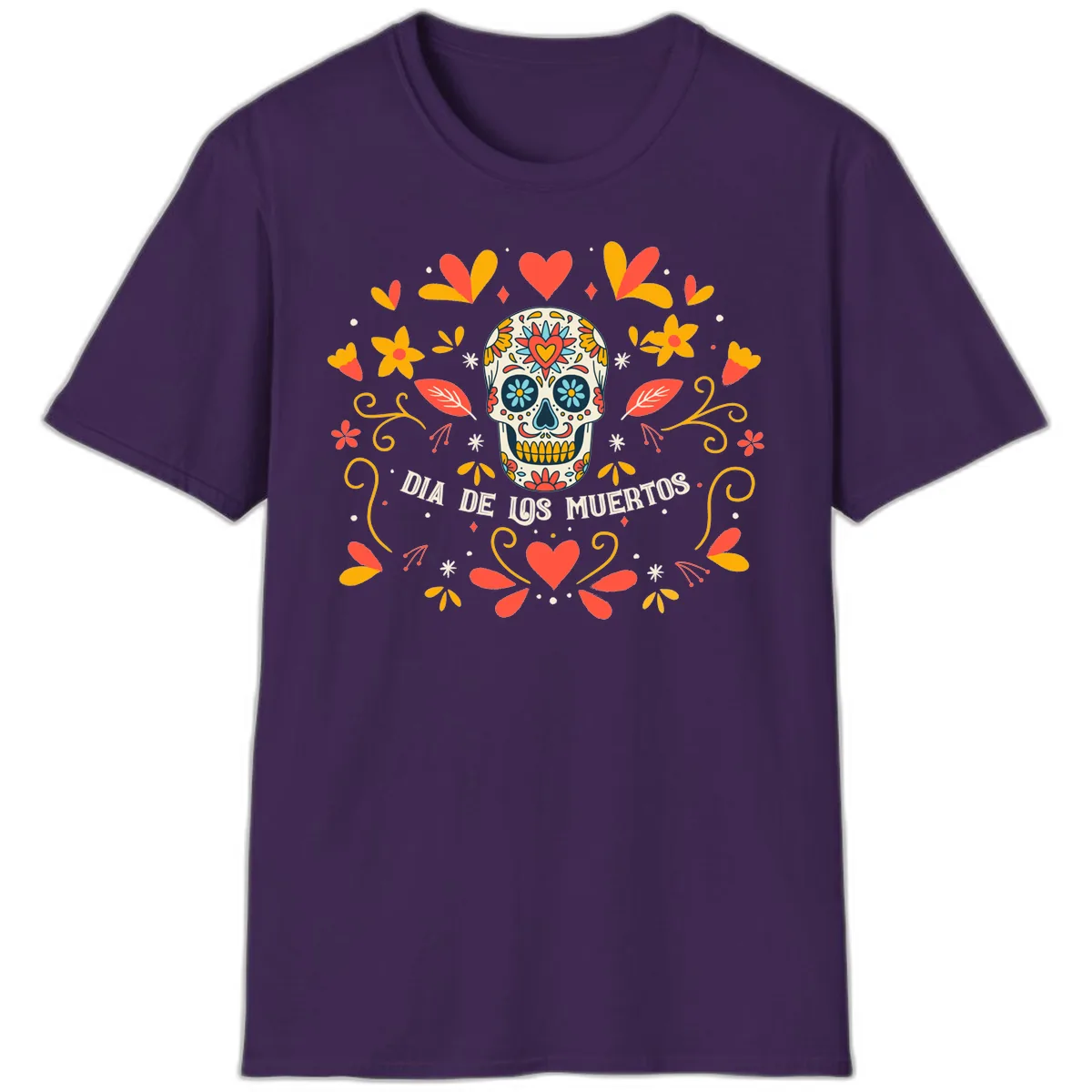 Día de los Muertos Sugar Skull Floral Frame T-Shirt in Purple