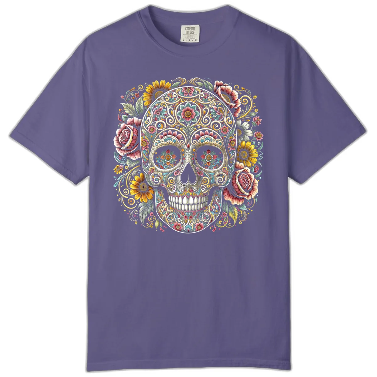Intricate Floral Calavera Skull Comfort Color in Grape