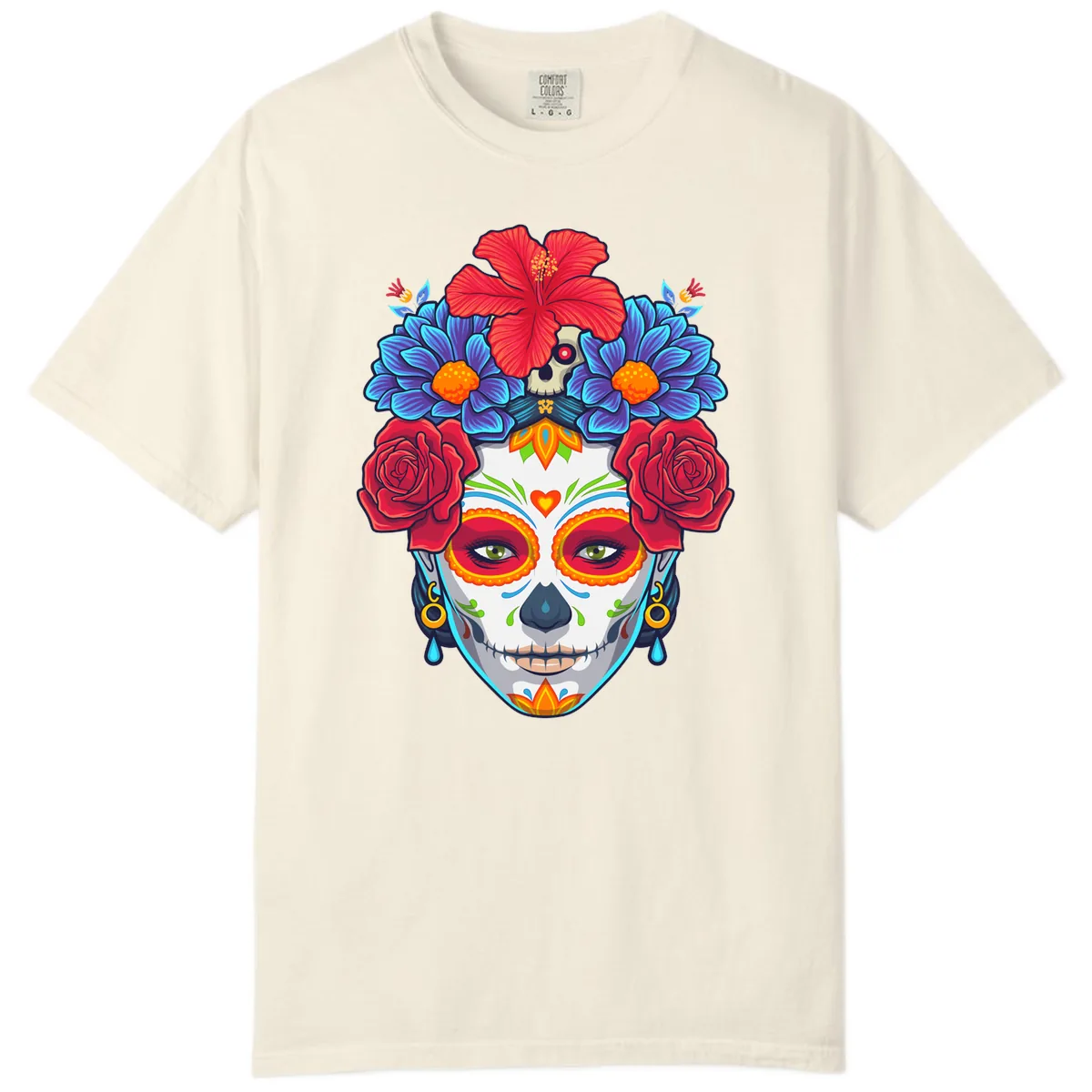 Floral Catrina Sugar Skull Portrait Comfort Color in Ivory