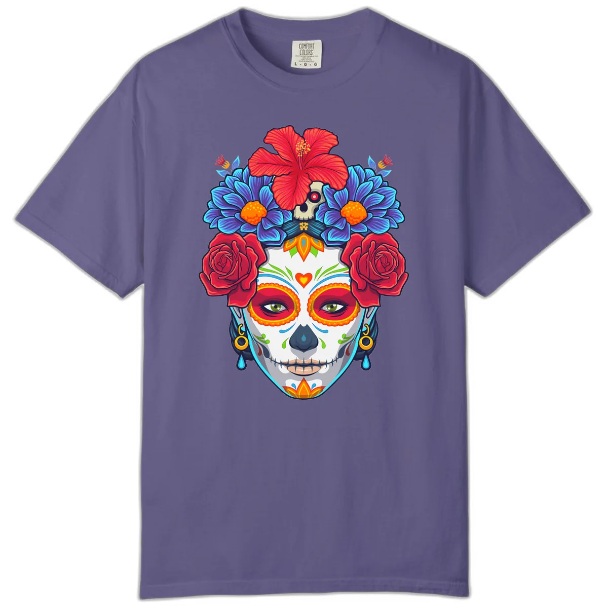 Floral Catrina Sugar Skull Portrait Comfort Color in Grape