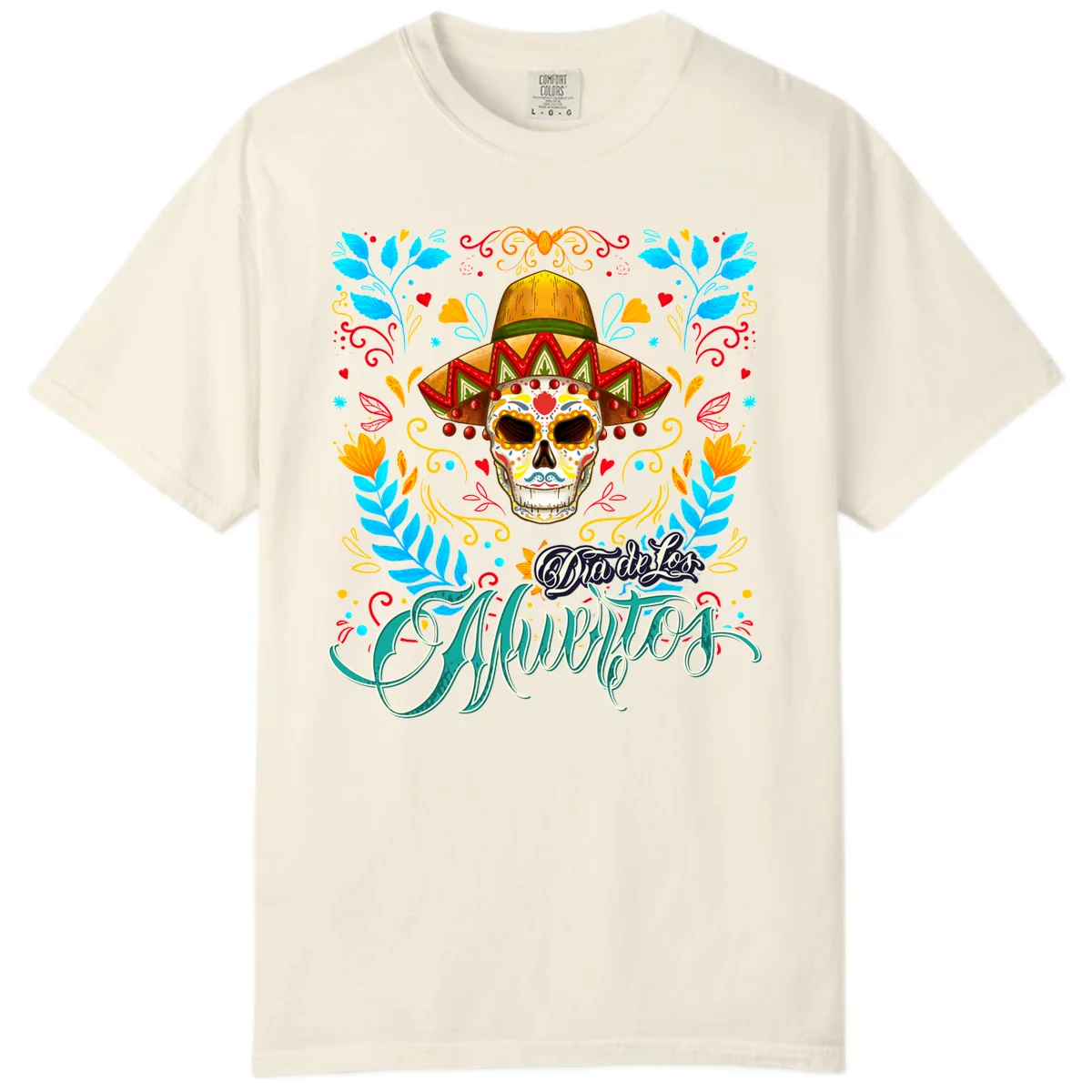 Vibrant Sombrero Sugar Skull Dia de Los Muertos Comfort Color in Ivory