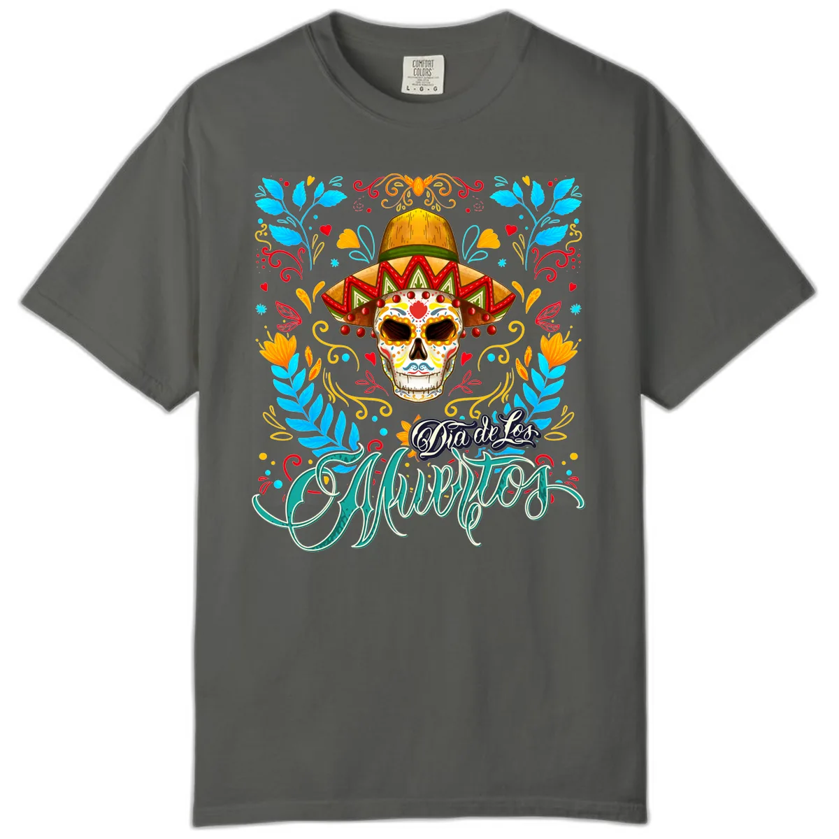 Vibrant Sombrero Sugar Skull Dia de Los Muertos Comfort Color in Pepper