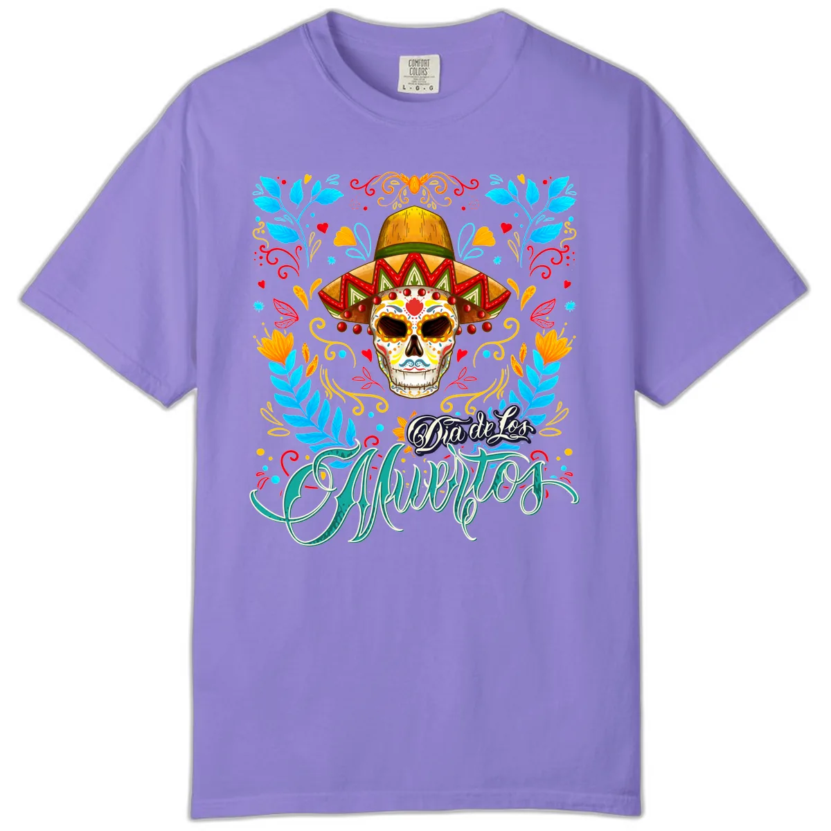 Vibrant Sombrero Sugar Skull Dia de Los Muertos Comfort Color in Violet