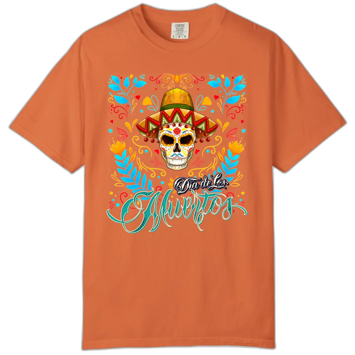 Vibrant Sombrero Sugar Skull Dia de Los Muertos Comfort Color in Burnt Orange