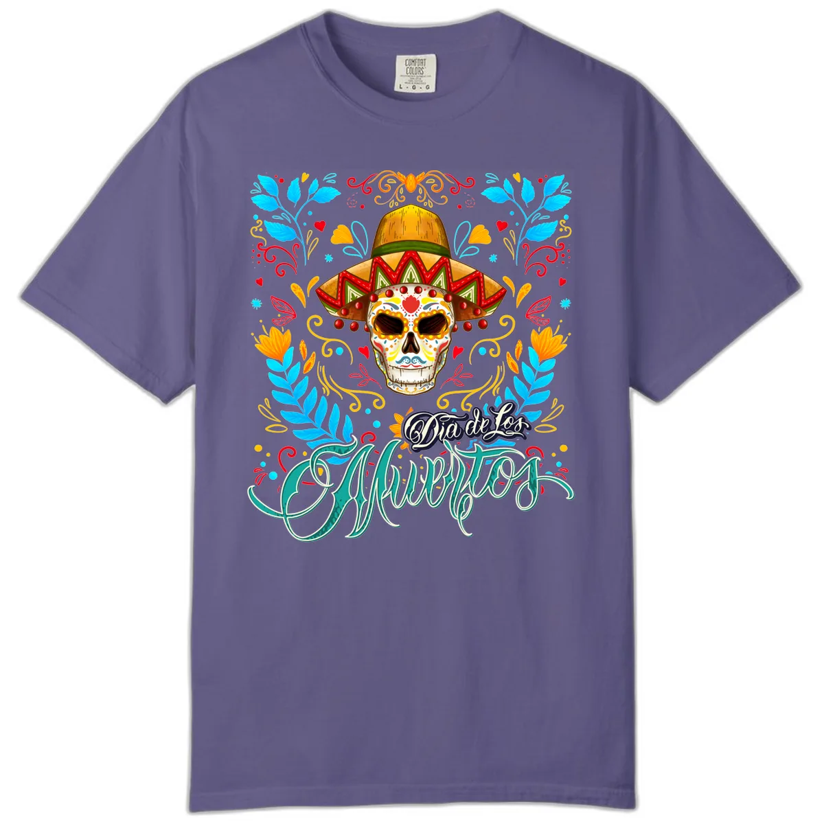 Vibrant Sombrero Sugar Skull Dia de Los Muertos Comfort Color in Grape