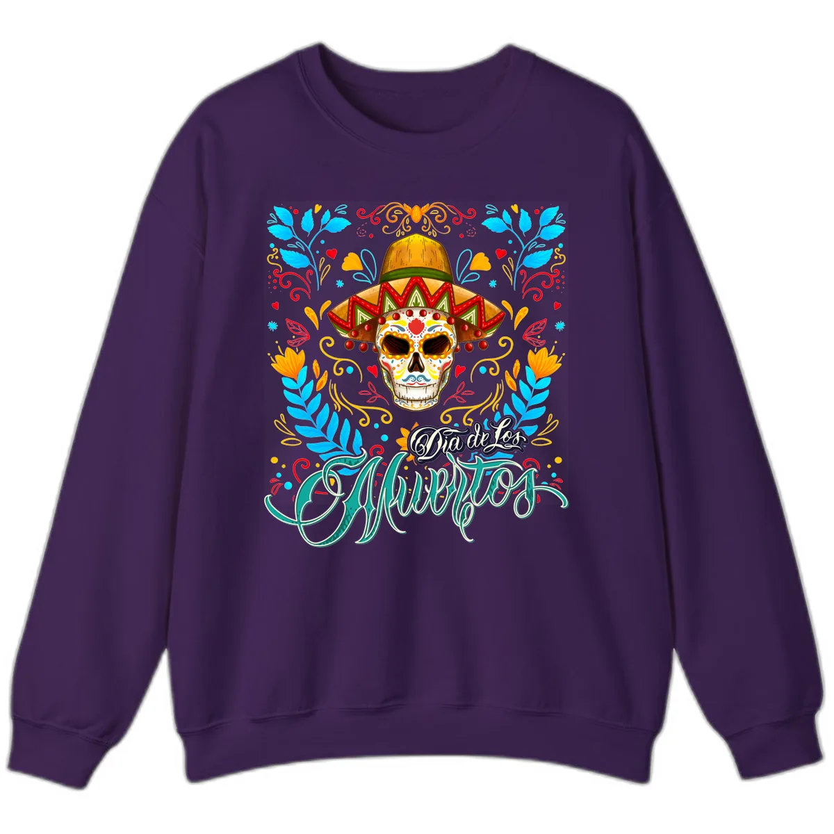 Vibrant Sombrero Sugar Skull Dia de Los Muertos Sweatshirt in Purple