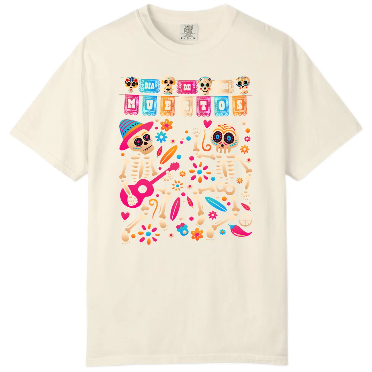 Festive Día de los Muertos Skeletons Celebration Comfort Color in Ivory