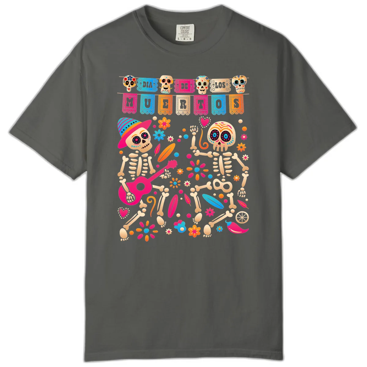Festive Día de los Muertos Skeletons Celebration Comfort Color in Pepper