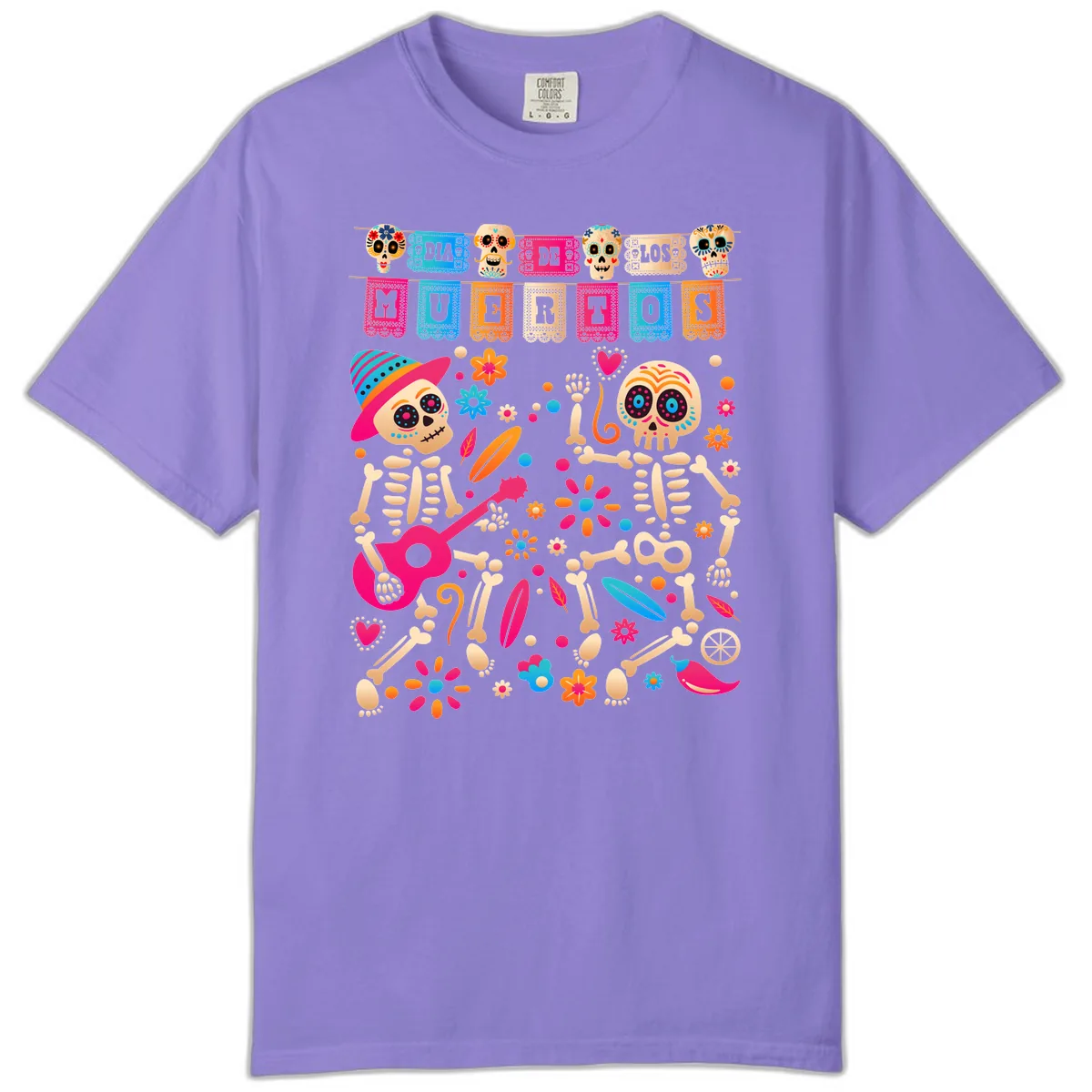 Festive Día de los Muertos Skeletons Celebration Comfort Color in Violet