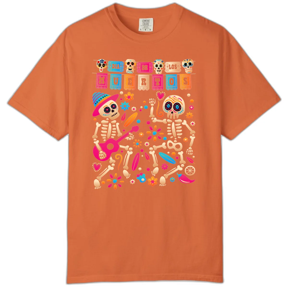 Festive Día de los Muertos Skeletons Celebration Comfort Color in Burnt Orange