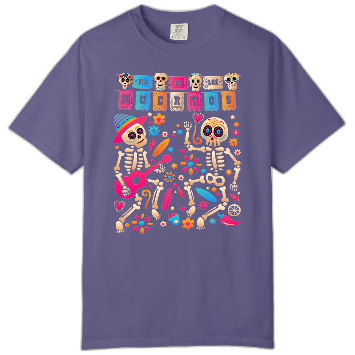 Festive Día de los Muertos Skeletons Celebration Comfort Color in Grape