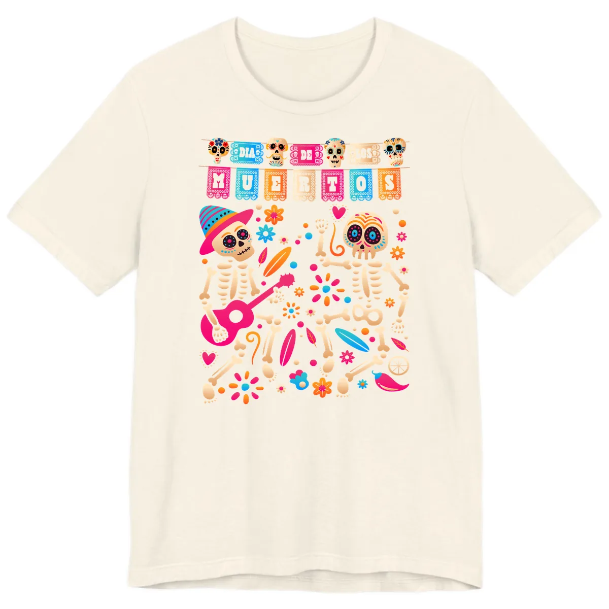 Festive Día de los Muertos Skeletons Celebration Premium T-Shirt in Natural