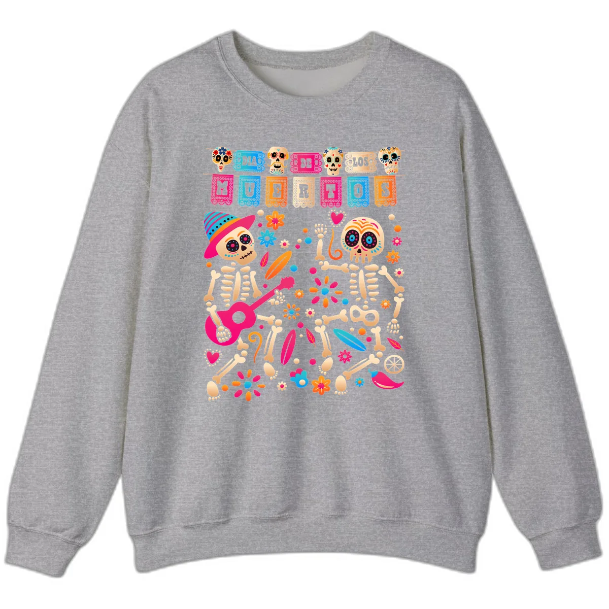 Festive Día de los Muertos Skeletons Celebration Sweatshirt in Sport Grey