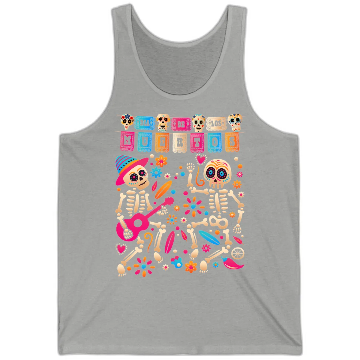 Festive Día de los Muertos Skeletons Celebration Tank in Athletic Heather