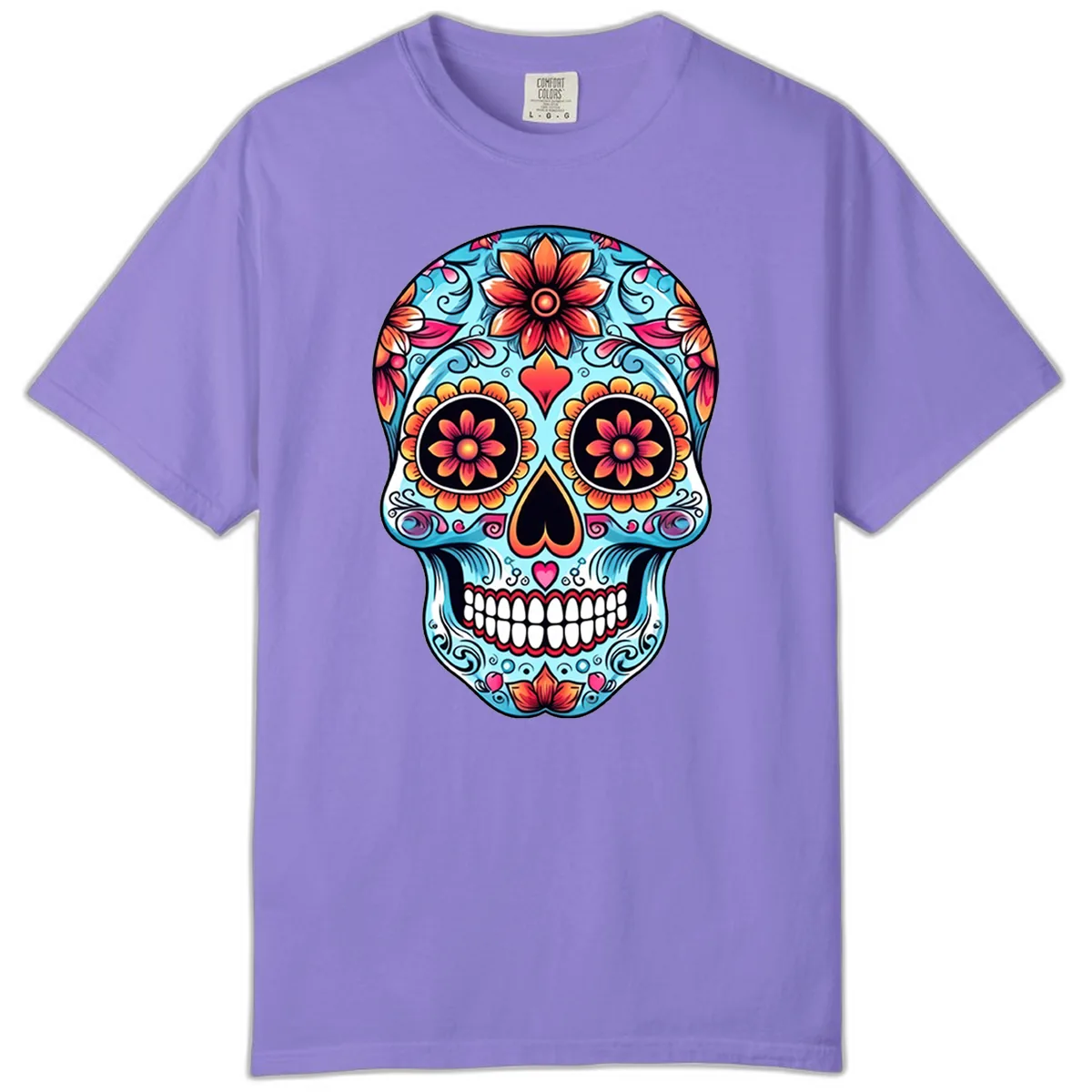 Vibrant Floral Calavera Sugar Skull Illustration Comfort Color in Violet