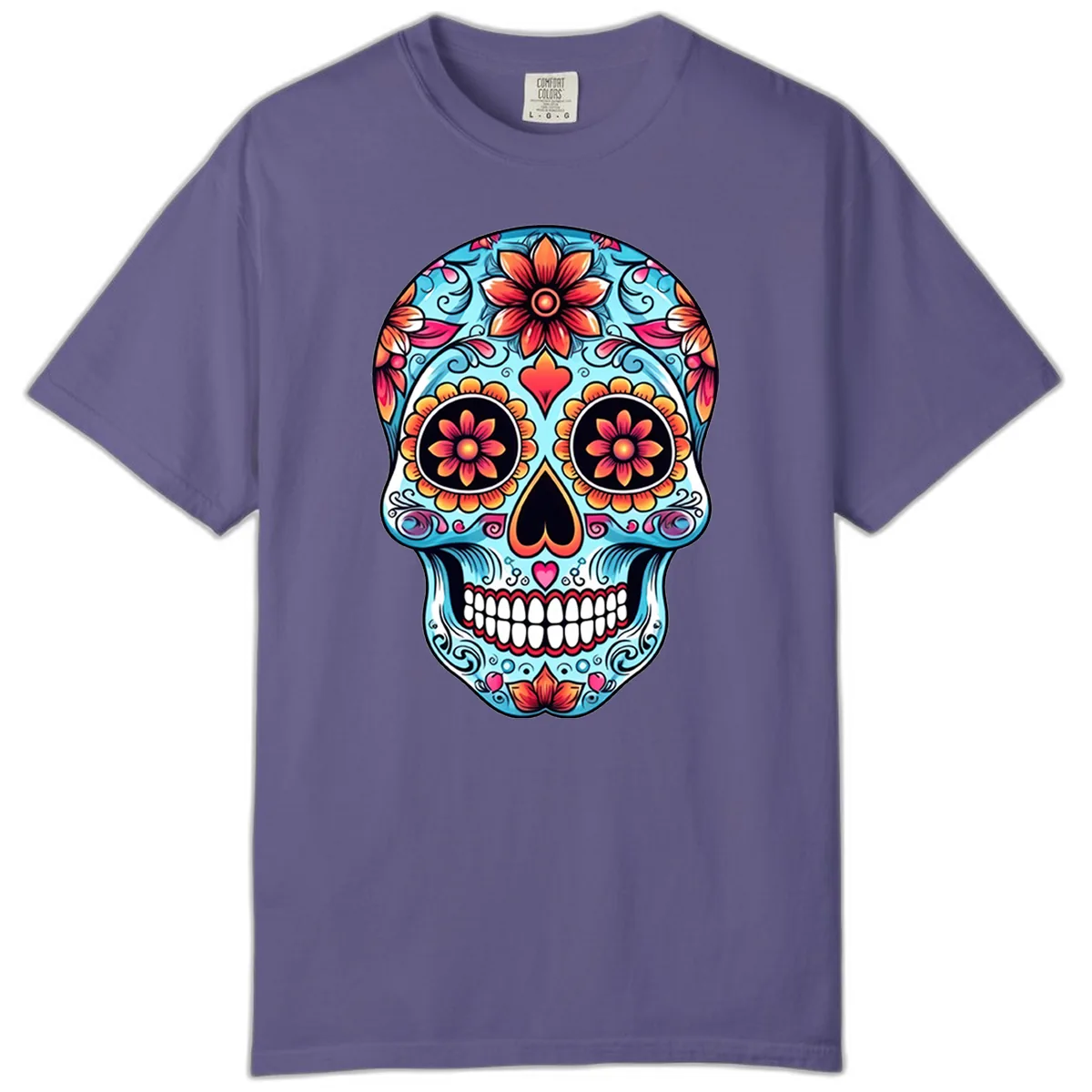 Vibrant Floral Calavera Sugar Skull Illustration Comfort Color in Grape