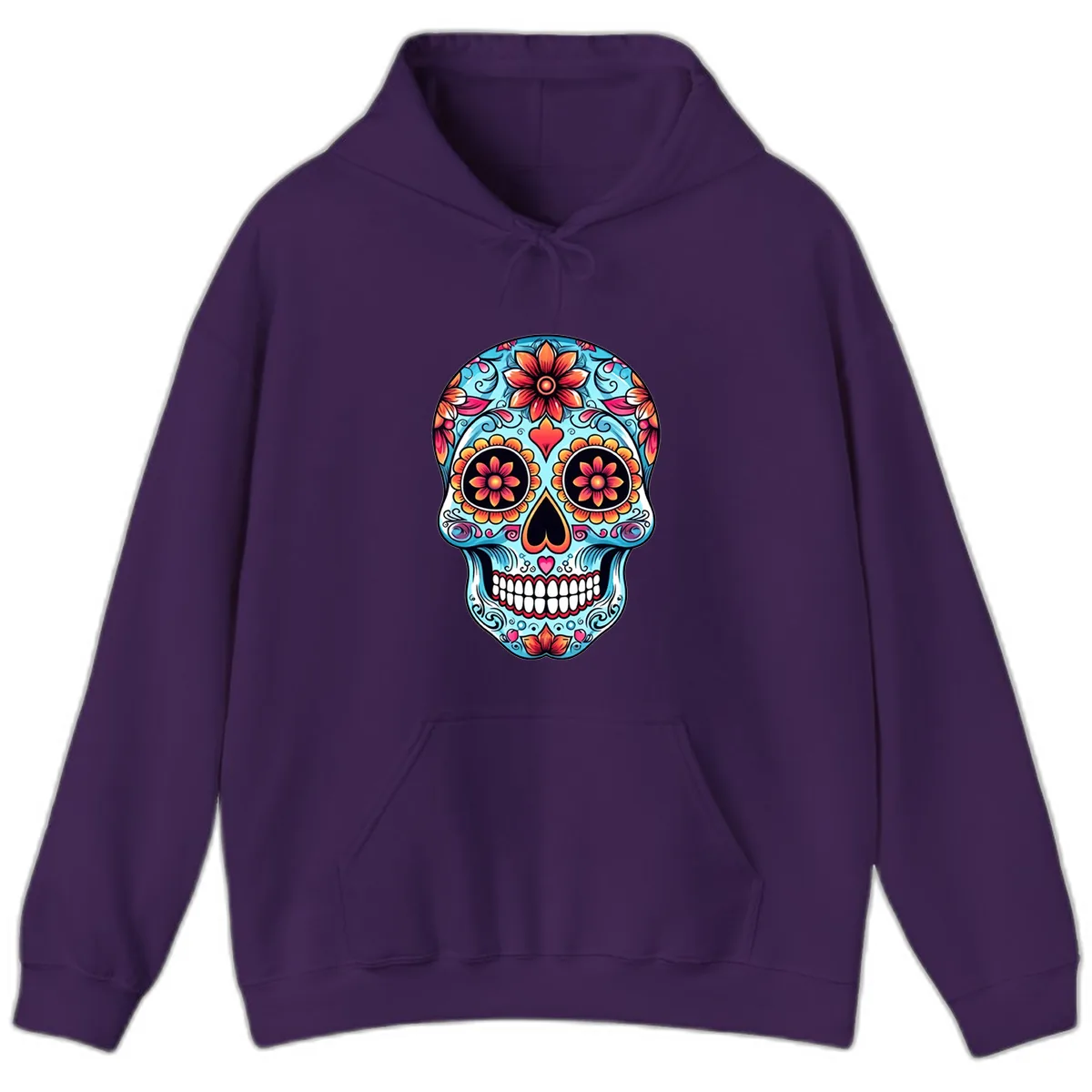 Vibrant Floral Calavera Sugar Skull Illustration Hoodie in Purple