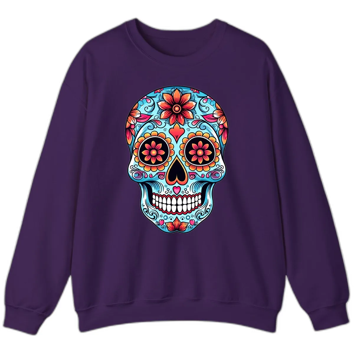 Vibrant Floral Calavera Sugar Skull Illustration Sweatshirt in Purple