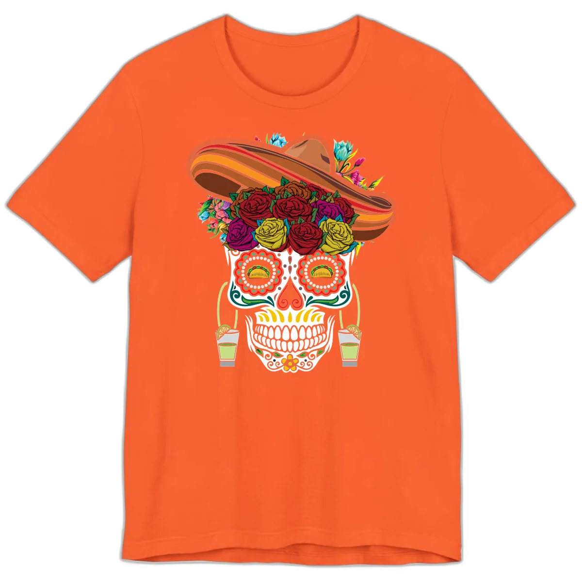 Fiesta Calavera Skull With Sombrero & Tacos Premium T-Shirt in Orange