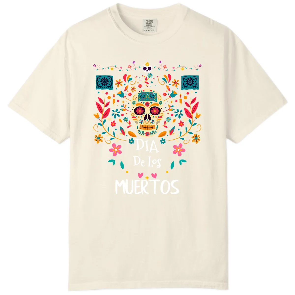 Vibrant Día de los Muertos Calavera Floral Design Comfort Color in Ivory