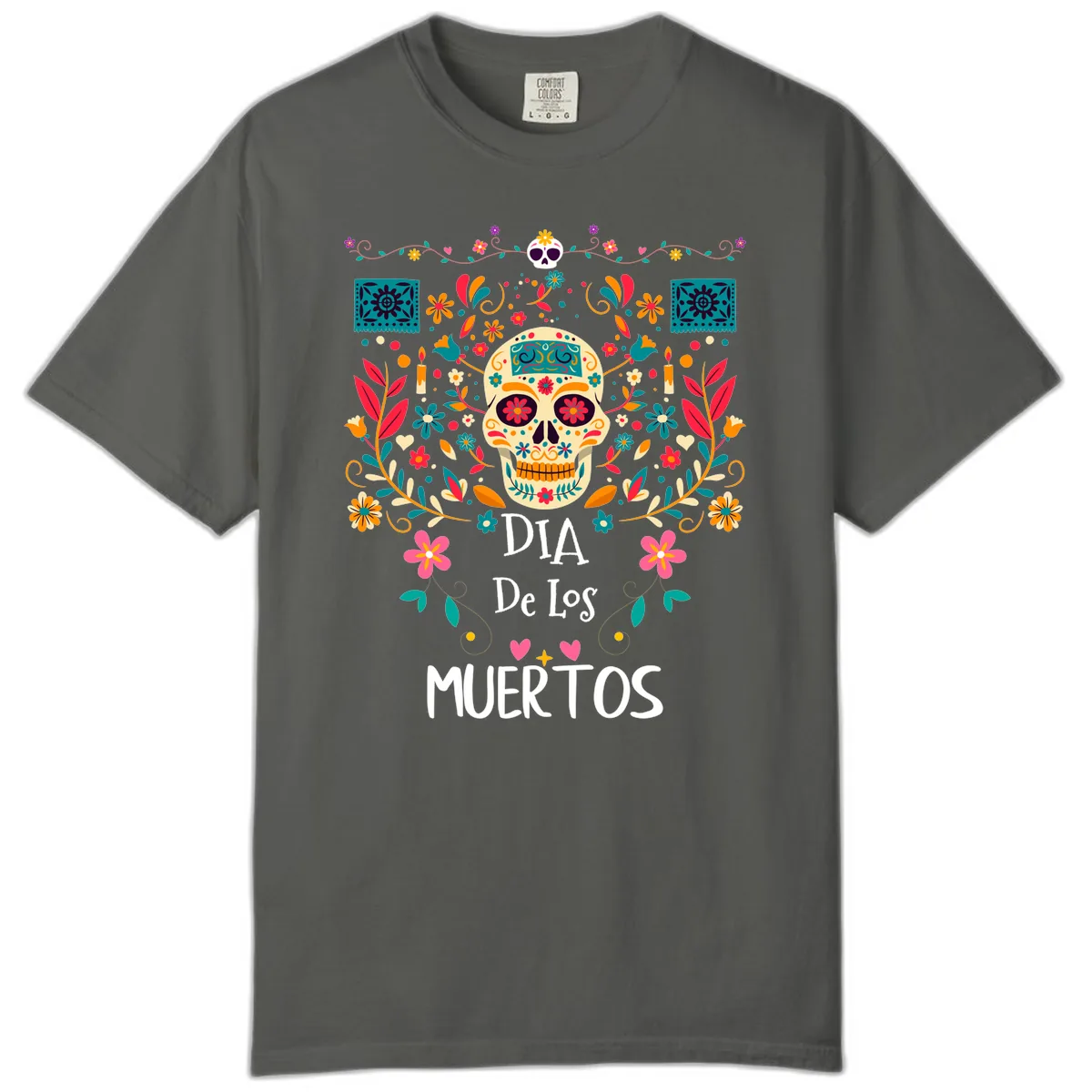 Vibrant Día de los Muertos Calavera Floral Design Comfort Color in Pepper