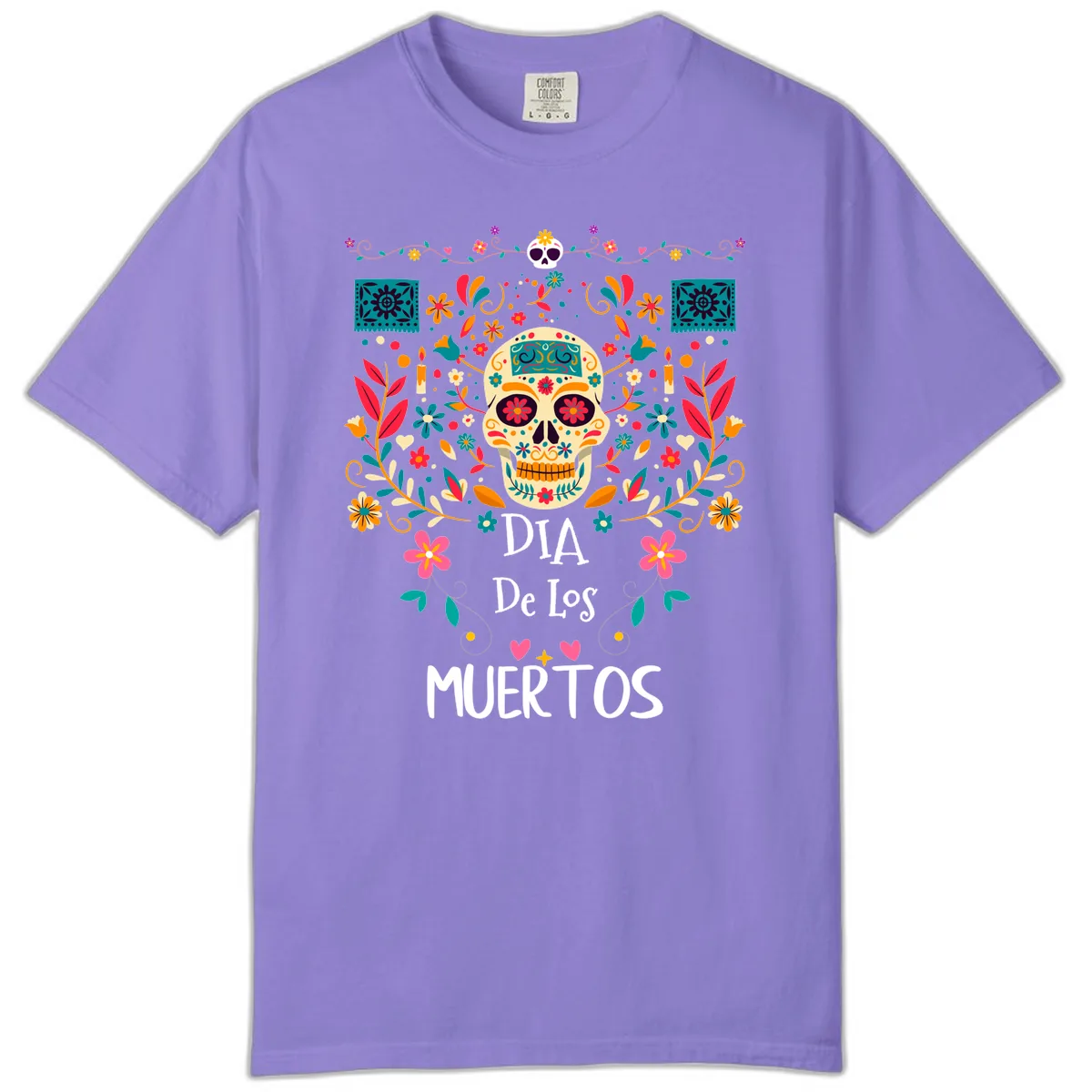 Vibrant Día de los Muertos Calavera Floral Design Comfort Color in Violet