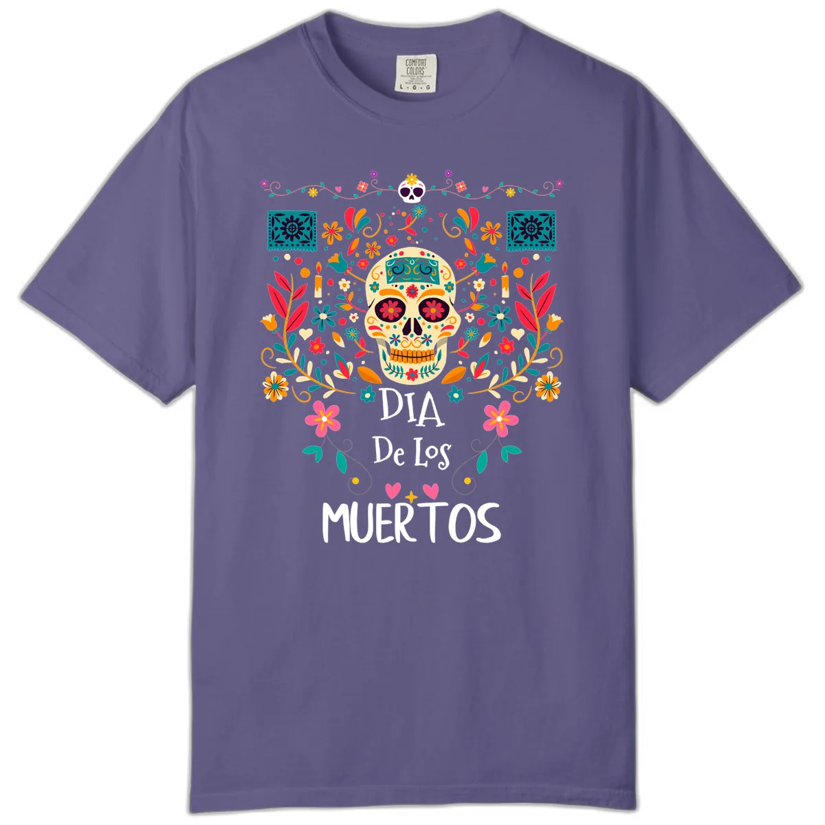 Vibrant Día de los Muertos Calavera Floral Design Comfort Color in Grape