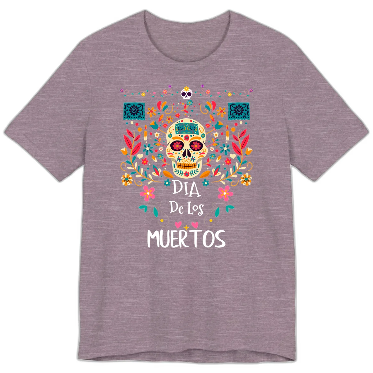 Vibrant Día de los Muertos Calavera Floral Design Premium T-Shirt in Heather Purple