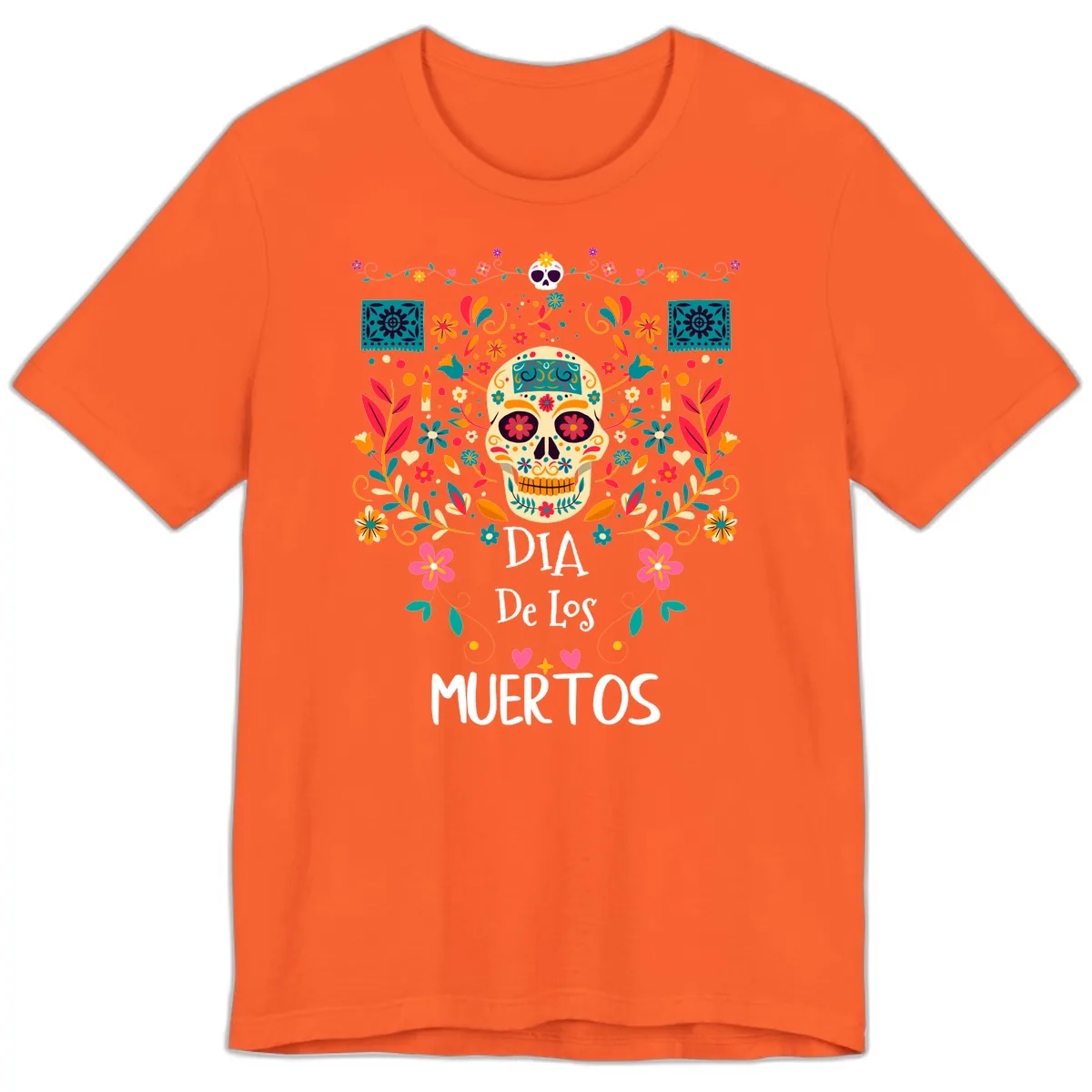 Vibrant Día de los Muertos Calavera Floral Design Premium T-Shirt in Orange
