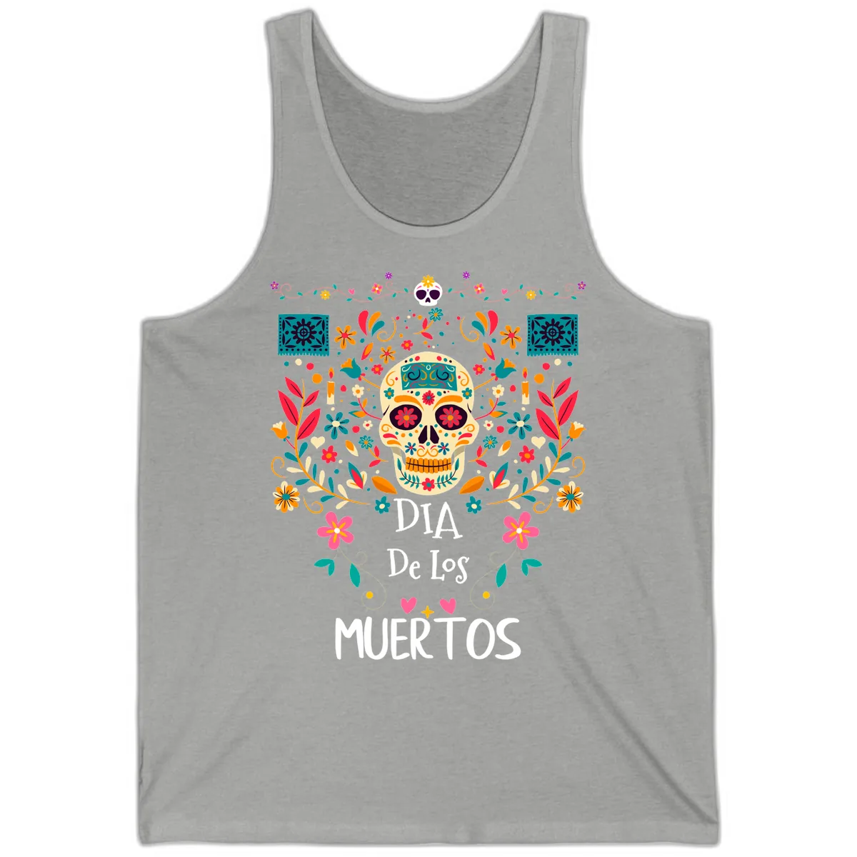 Vibrant Día de los Muertos Calavera Floral Design Tank in Athletic Heather