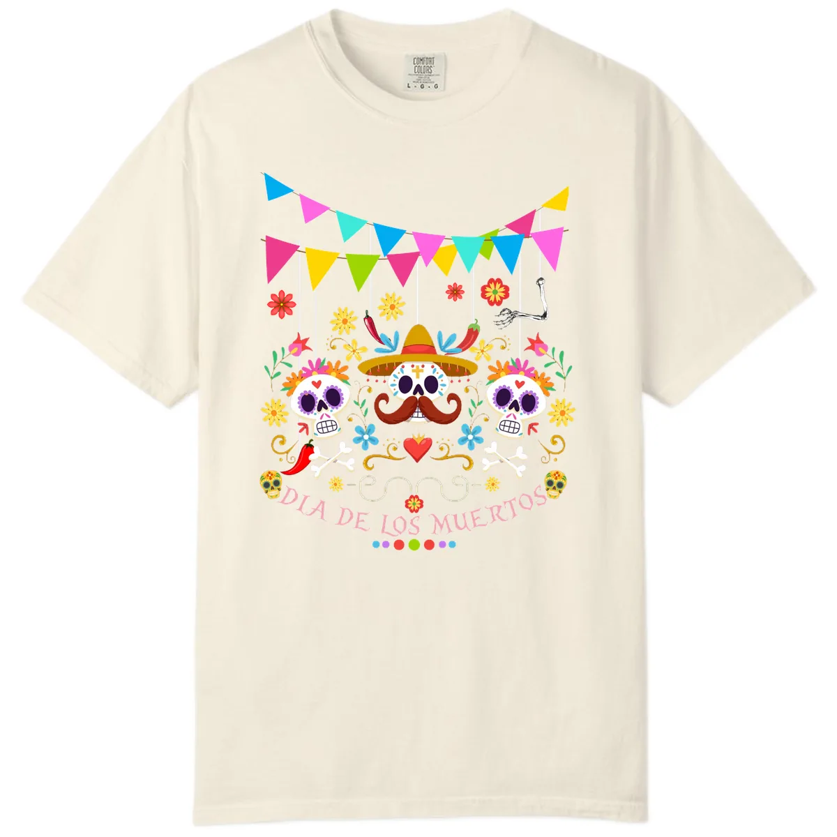 Vibrant Day Of The Dead Calavera Fiesta Comfort Color in Ivory
