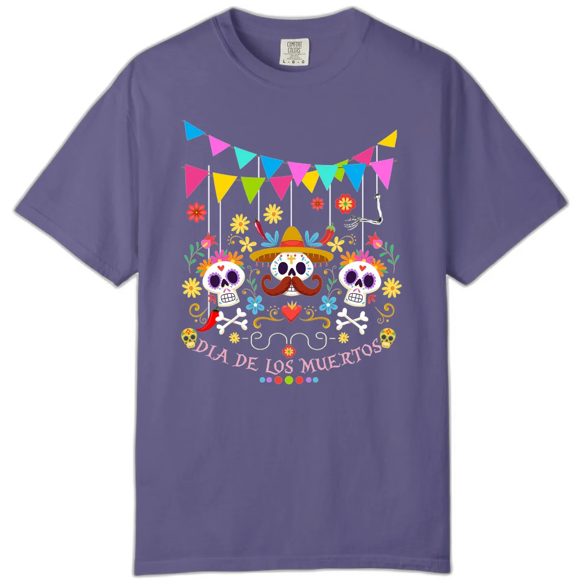 Vibrant Day Of The Dead Calavera Fiesta Comfort Color in Grape