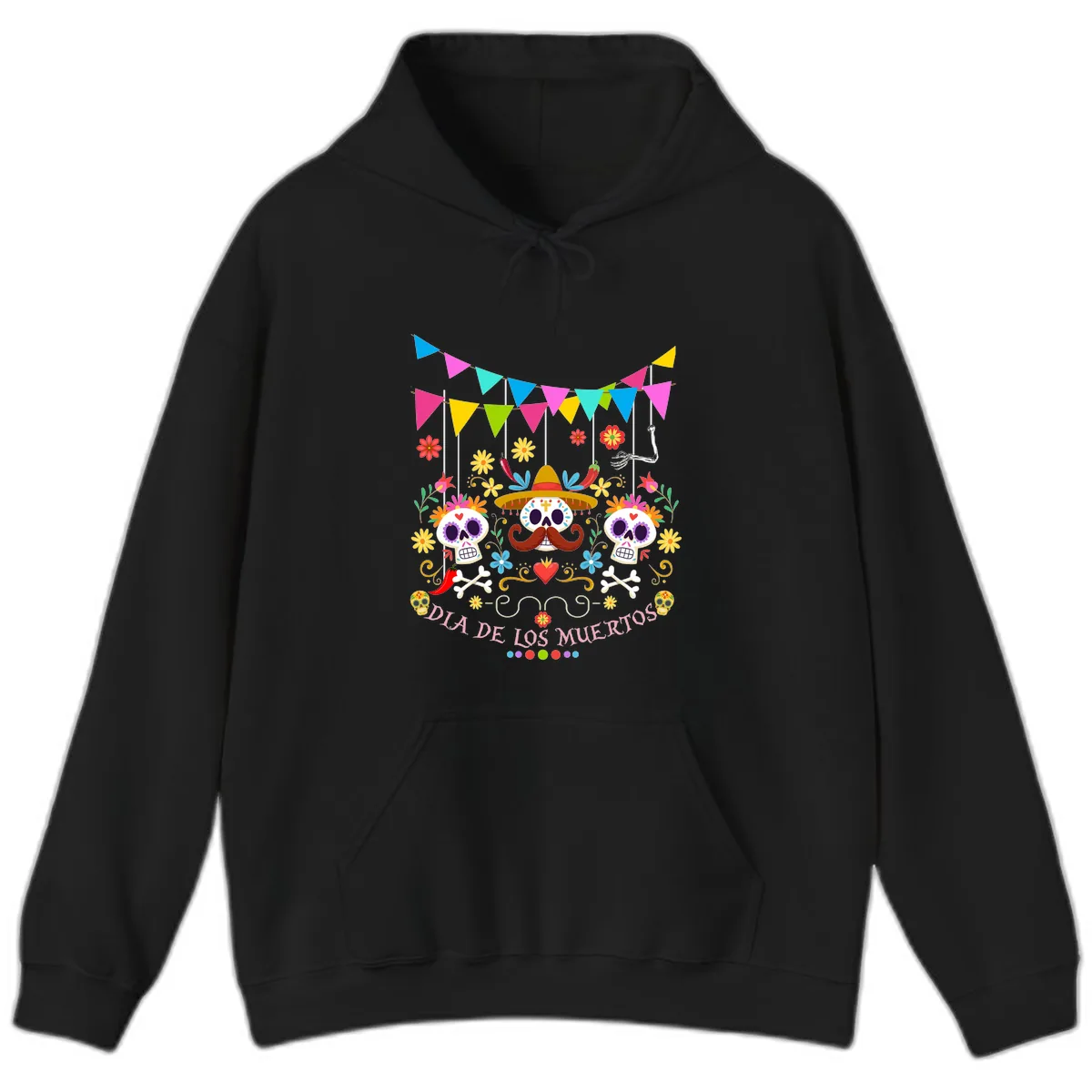 Vibrant Day Of The Dead Calavera Fiesta Hoodie in Black
