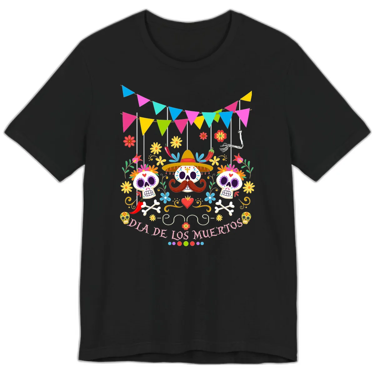Vibrant Day Of The Dead Calavera Fiesta Premium T-Shirt in Black