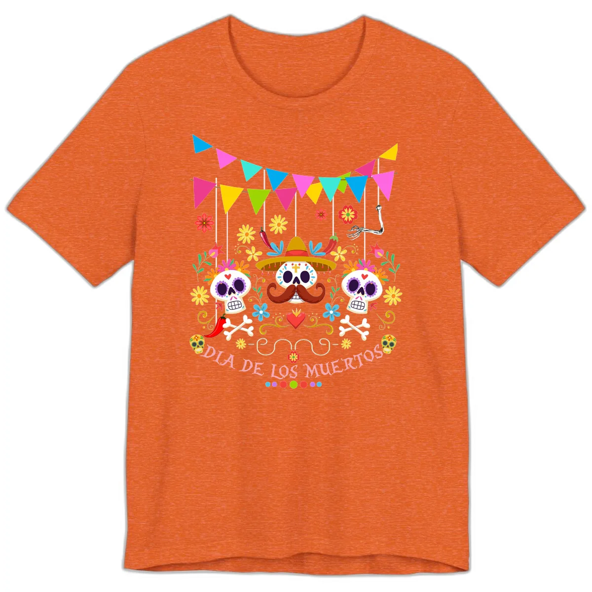 Vibrant Day Of The Dead Calavera Fiesta Premium T-Shirt in Heather Orange