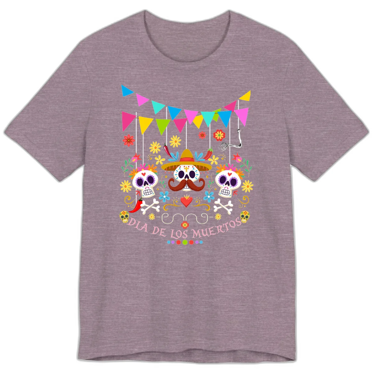 Vibrant Day Of The Dead Calavera Fiesta Premium T-Shirt in Heather Purple