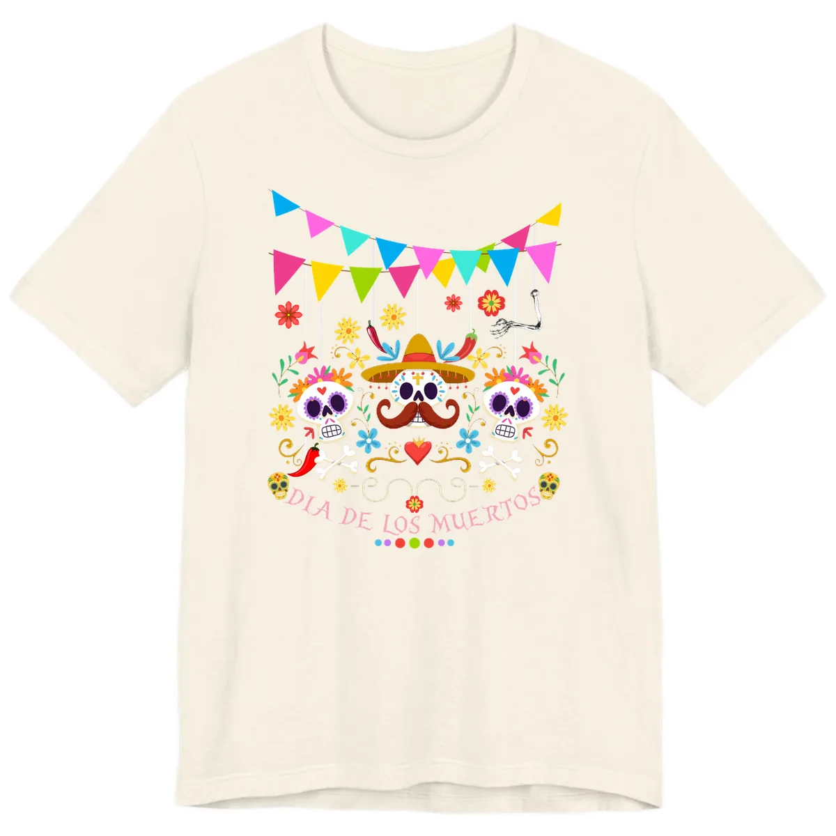 Vibrant Day Of The Dead Calavera Fiesta Premium T-Shirt in Natural