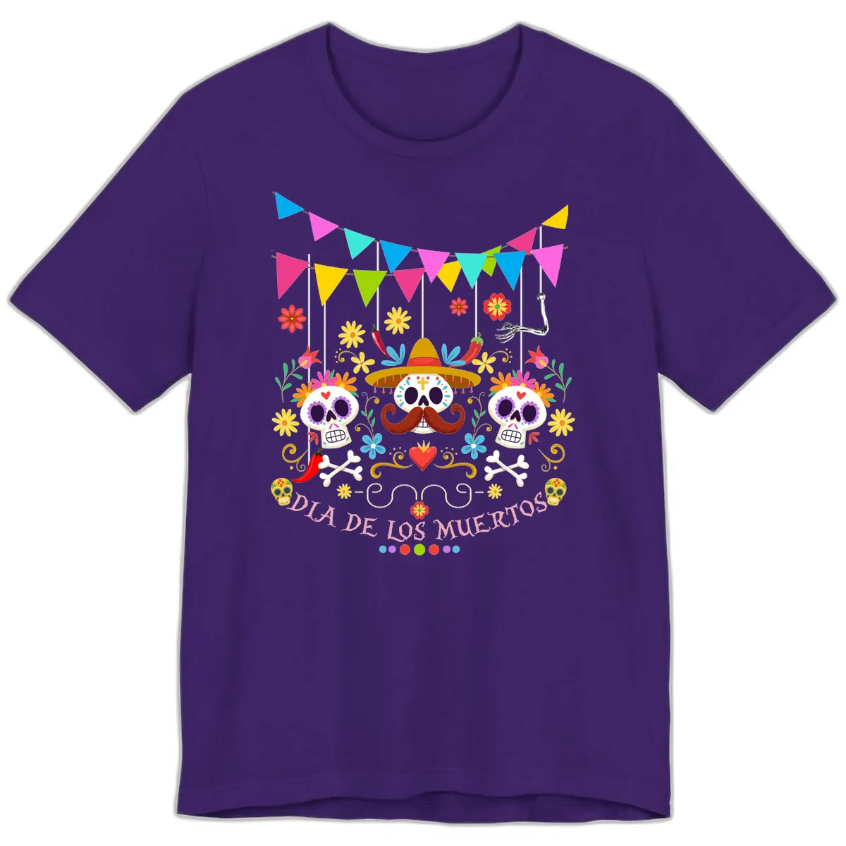 Vibrant Day Of The Dead Calavera Fiesta Premium T-Shirt in Team Purple