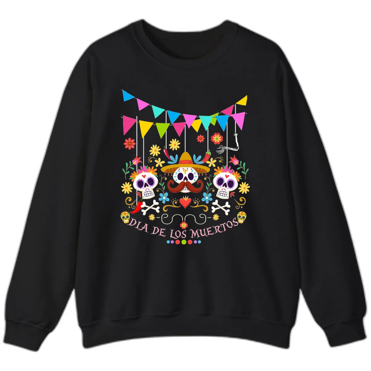 Vibrant Day Of The Dead Calavera Fiesta Sweatshirt in Black