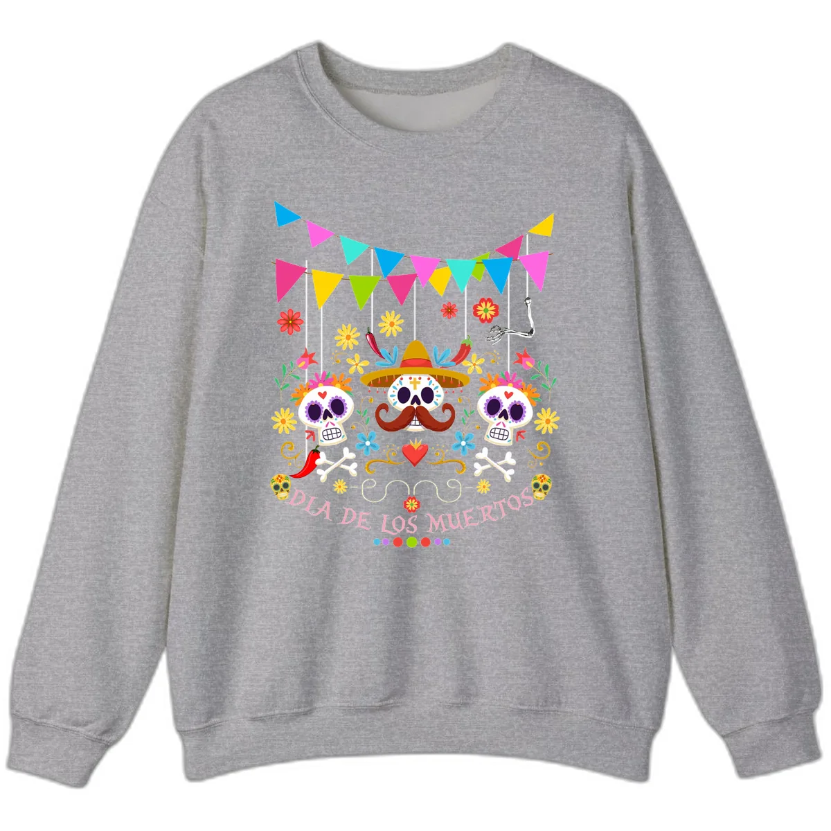 Vibrant Day Of The Dead Calavera Fiesta Sweatshirt in Sport Grey