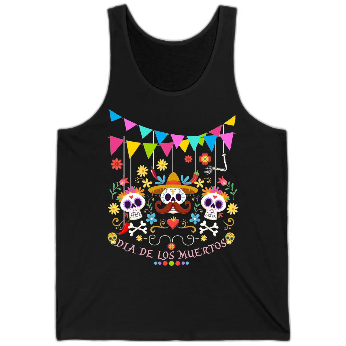 Vibrant Day Of The Dead Calavera Fiesta Tank in Black