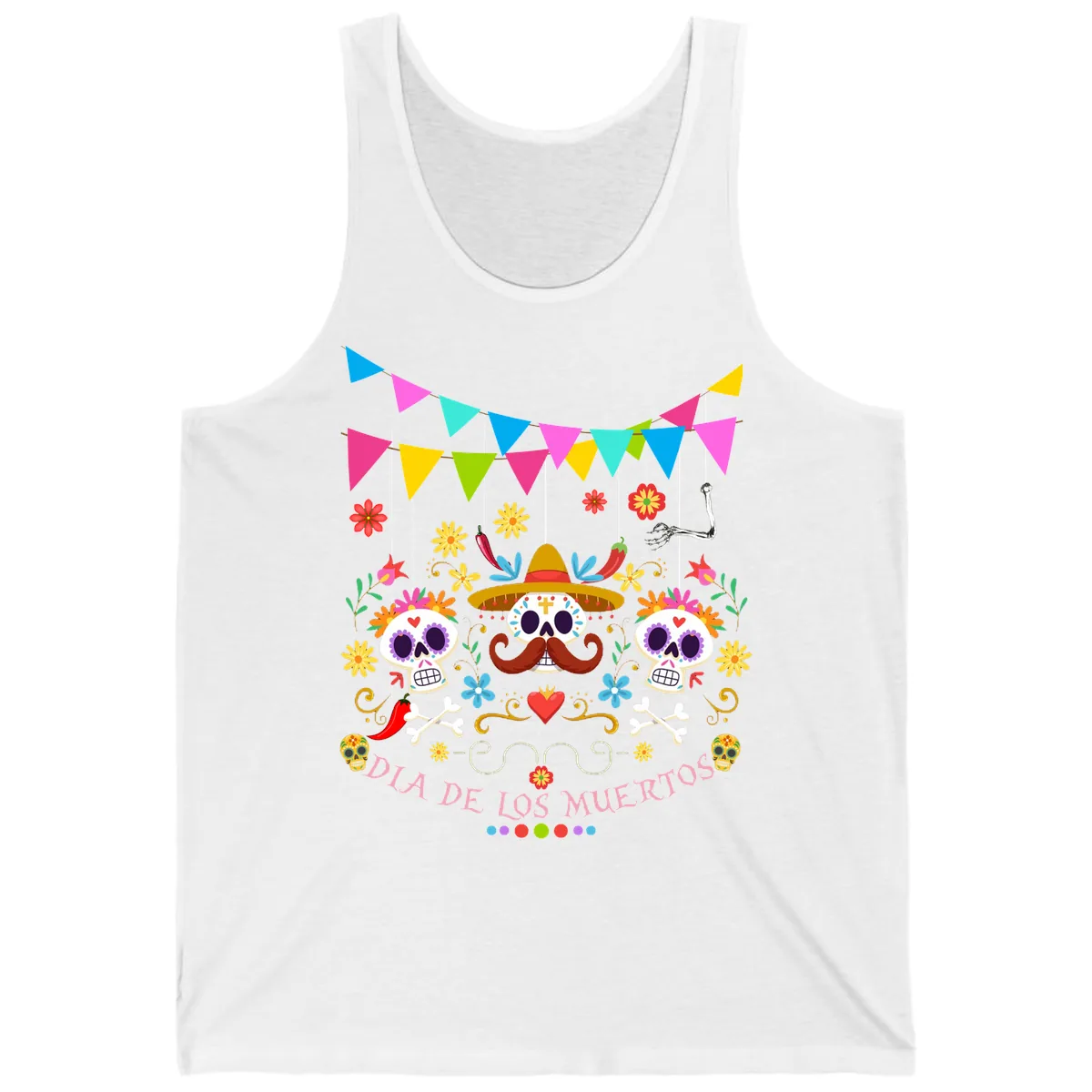 Vibrant Day Of The Dead Calavera Fiesta Tank in White