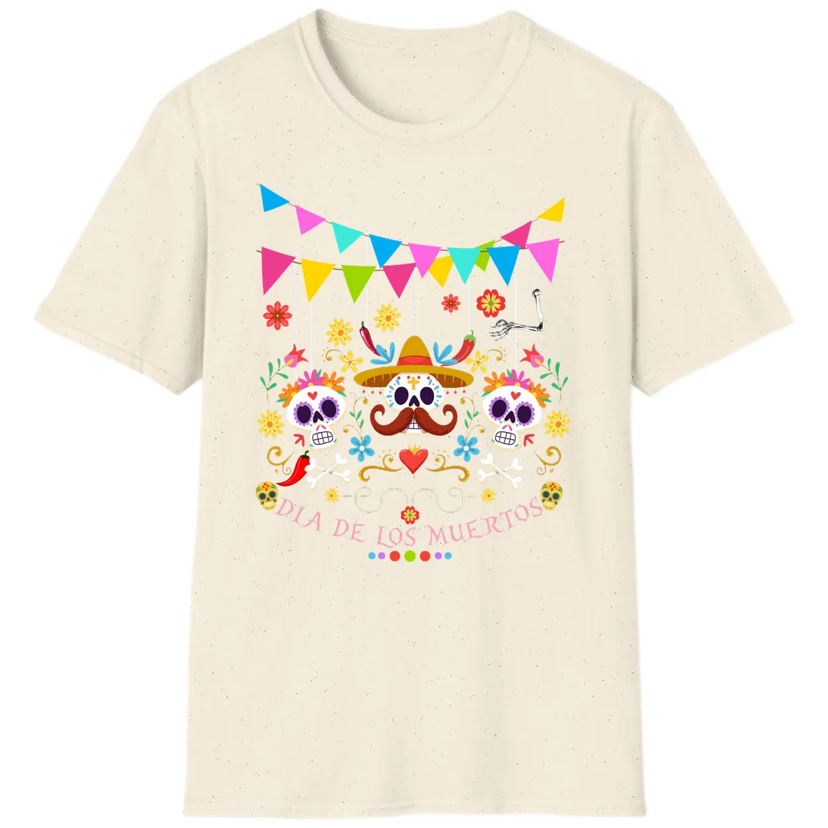 Vibrant Day Of The Dead Calavera Fiesta T-Shirt in Natural