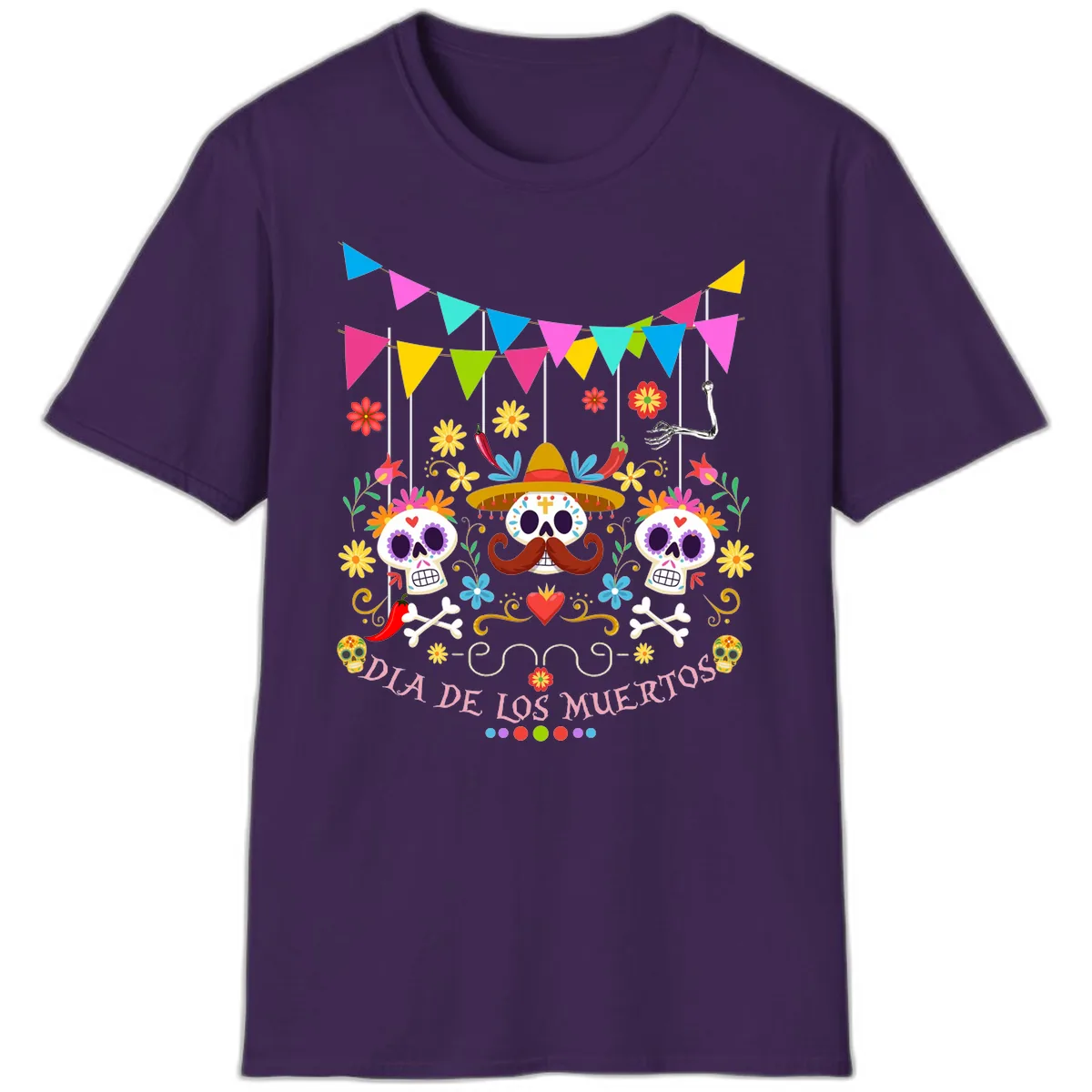 Vibrant Day Of The Dead Calavera Fiesta T-Shirt in Purple