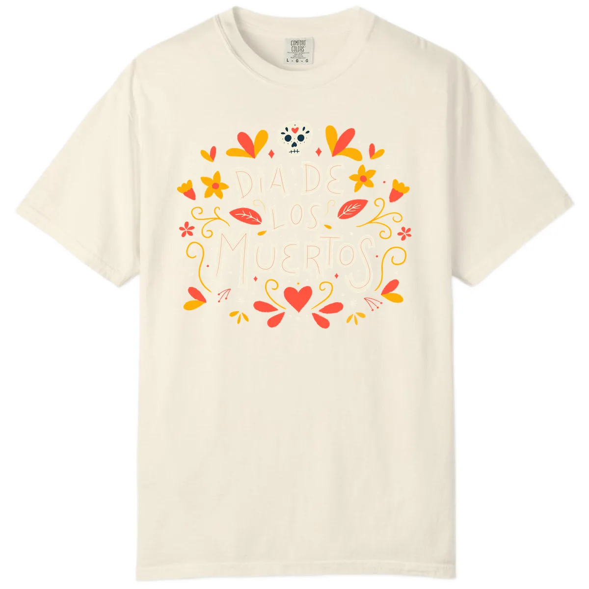 Día de los Muertos Skull and Floral Wreath Comfort Color in Ivory