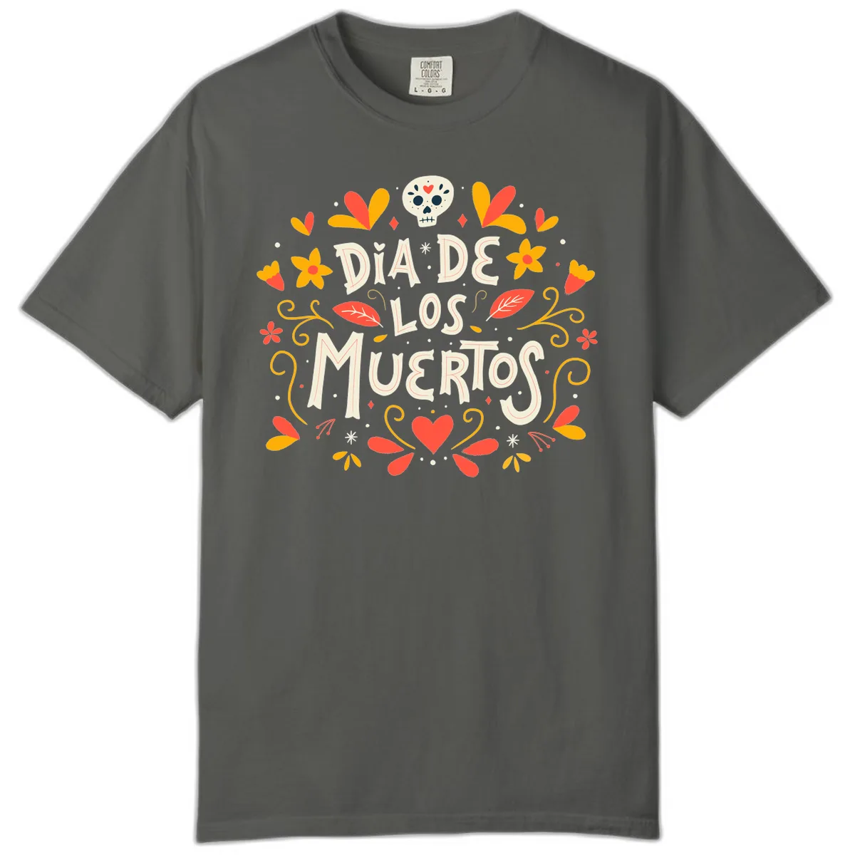 Día de los Muertos Skull and Floral Wreath Comfort Color in Pepper